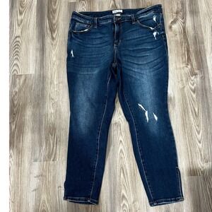 Ava & Viv Womens 18W Distressed Skinny Jeans Dark Wash Side Slit Ankle Denim